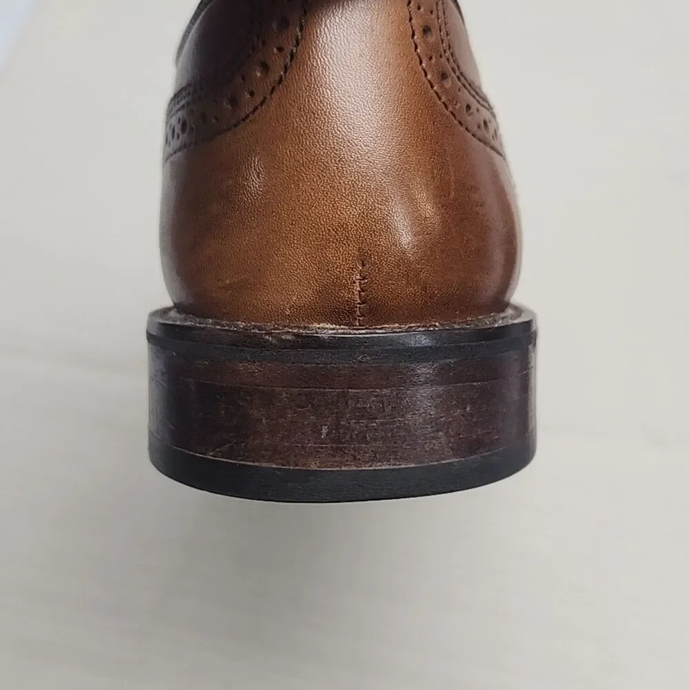 Johnston & Murphy Dress Shoes Wingtip Oxfords Brown Men Sz 8.5 Sheepskin Leather